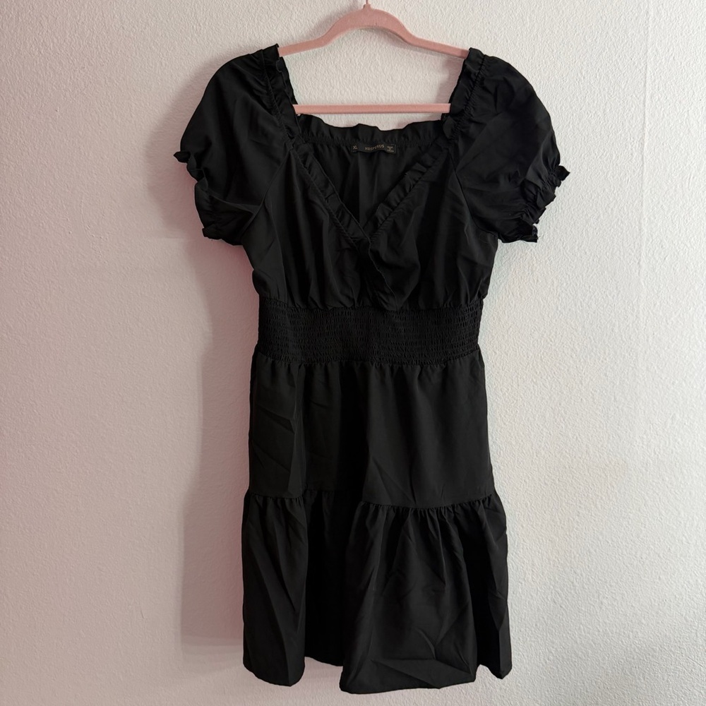 Hesperus Women’s Black Smocked Waist Short Sleeve Mini Dress Size XL